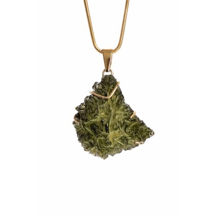 Zlatý přívěs s neopracovaným vltavínem