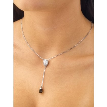 Stříbrný náhrdelník s vltavínem a zirkony P34 0012