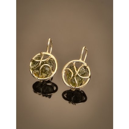 Zlaté náušnice s vltavíny kulaté 20003