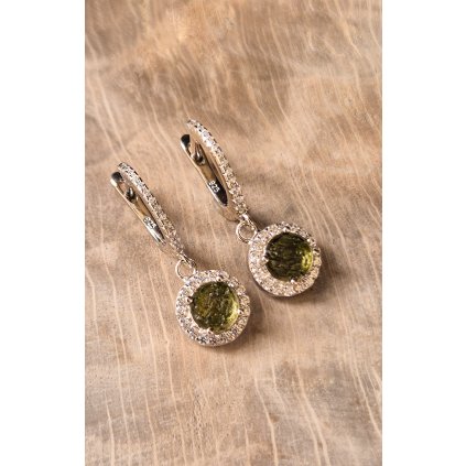 Stříbrné náušnice s vltavíny a zirkony 2000345110004