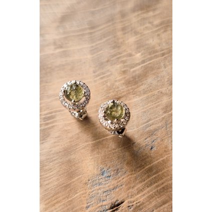 Stříbrné náušnice s vltavíny a zirkony P32 0057