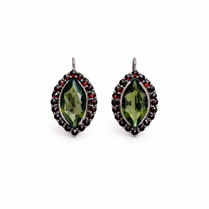 Moldavite earring in silver with garnet 2000085850000