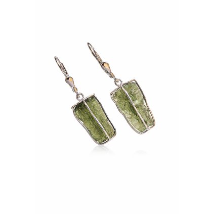 Stříbrné visací náušnice s nebroušenými vltavíny P36 0045