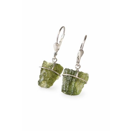 Stříbrné visací náušnice s nebroušenými vltavíny