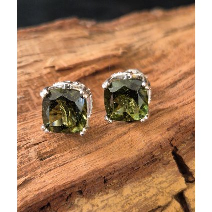 Stříbrné náušnice s vltavíny a zirkony P32 0050