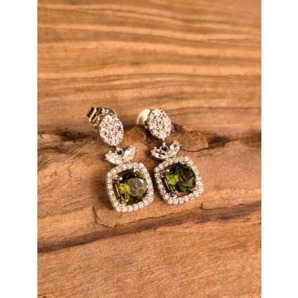 Stříbrné náušnice s vltavíny a zirkony P320051