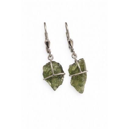 Stříbrné visací náušnice s nebroušenými vltavíny P36 0026