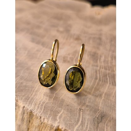 Zlaté náušnice s vltavínem P20 0115