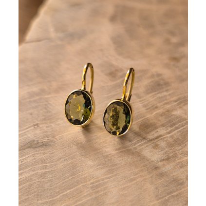 Zlaté náušnice s vltavínem P20 0040