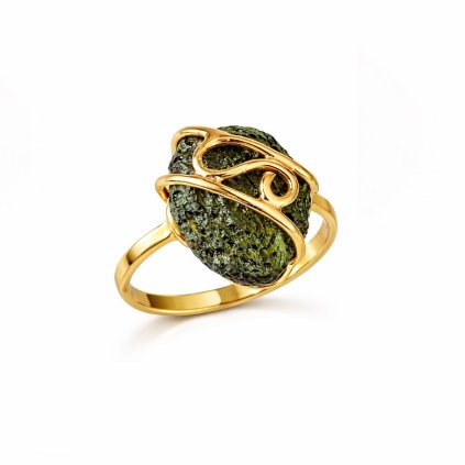 Zlatý prsten s vltavíne P27 0015