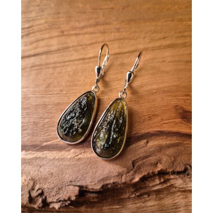 Stříbrné visací náušnice s vltavíny P32 0001