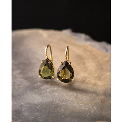 Zlaté náušnice s vltavínem P20 0047