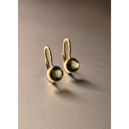 Zlaté náušnice s vltavínem  P20 0118