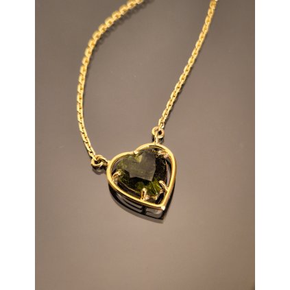Zlatý náhrdelník s vltavínem,srdce P23 0017