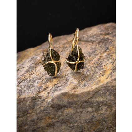 Zlaté náušnice s vltavíny P26 0016