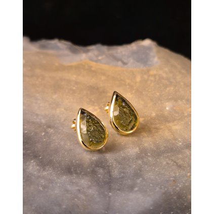 Zlaté náušnice s vltavíny ve tvaru kapek P20 0160