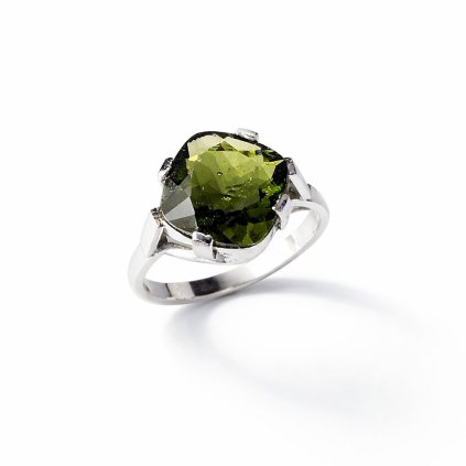 Stříbrný prsten s vltavínem P30 0008