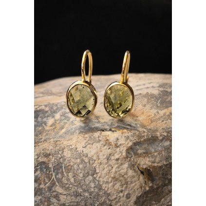Zlaté náušnice s vltavínem P20 0114