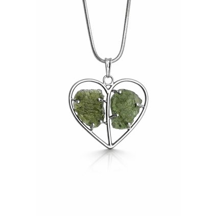 Oboustranný stříbrný přívěsek s vltavínem ve tvaru srdce 2000354710004
