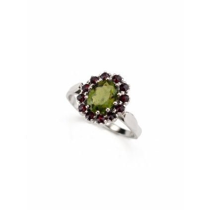 Stříbrný prsten s vltavínem a granáty P30 0085