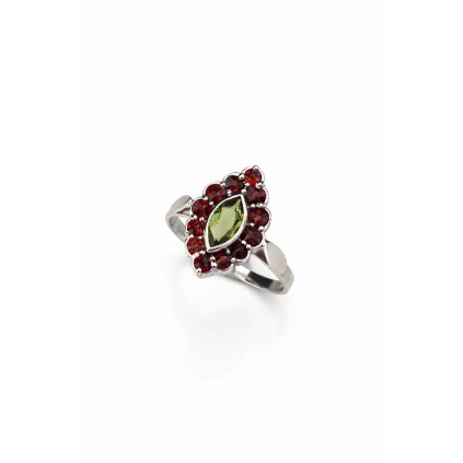 Stříbrný prsten s vltavínem a granáty P30 0092