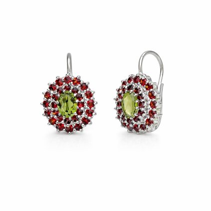 Stříbrné náušnice s vltavíny a granáty P32 0074