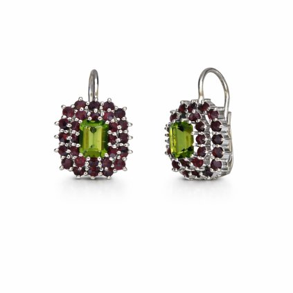 Stříbrné náušnice s vltavíny a granáty P32  0073