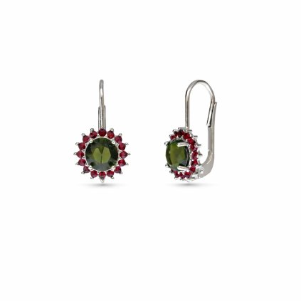 Stříbrné náušnice s vltavíny a granáty P32 0087