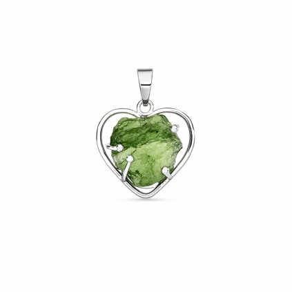Stříbrný přívěsek s vltavínem srdce P37 0353