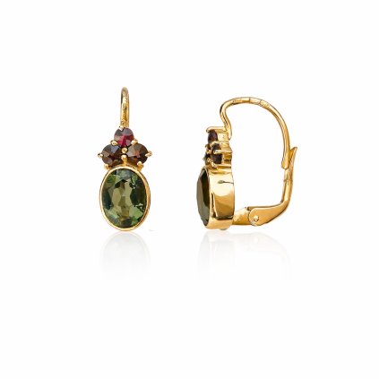 Zlaté náušnice s vltavíny a granáty 2000367910002