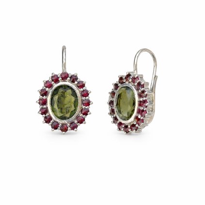 Stříbrné náušnice s vltavíny a granáty 32 0092