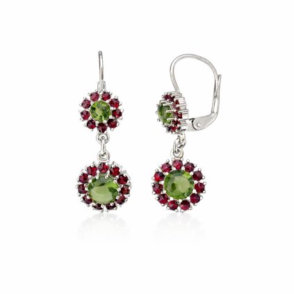 Stříbrné náušnice s vltavíny a granáty 2000333030000