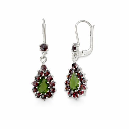 Stříbrné náušnice s vltavíny a granáty 32 0090