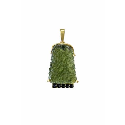 Moldavite pendant in gold with garnet 2000169050005