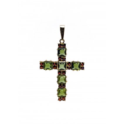 Zlatý křížek s vltavíny a granáty 200342130005 P21 0043