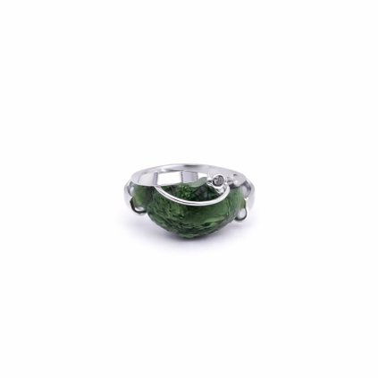 Moldavite ring in silver with zirconia 2000093810003