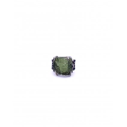 Moldavite ring in silver with garnet 2000093930008