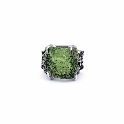 Moldavite ring in silver with garnet 2000093930008