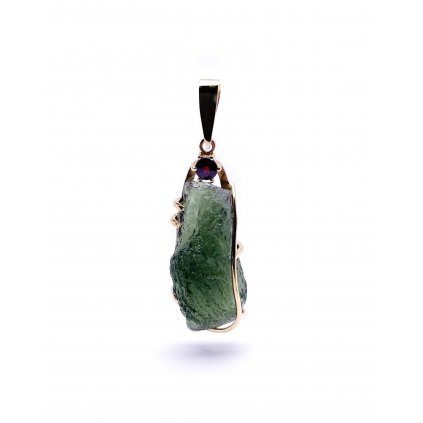 Moldavite pendant in gold with garnet 2000169100007