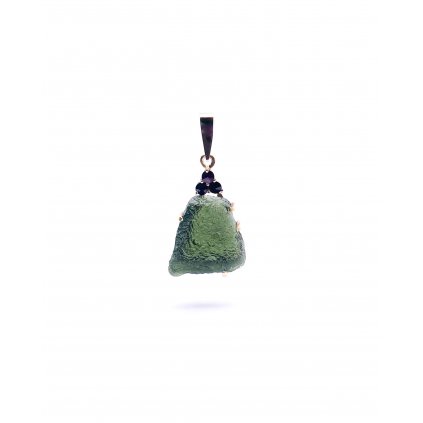 Moldavite pendant in gold with garnet 2000168950009