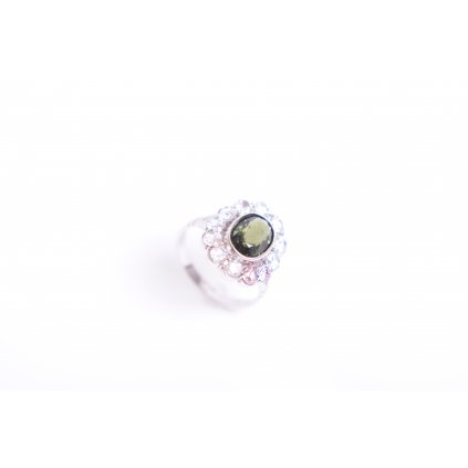 Stříbrný prsten s vltavínem a zirkony - Ovál P2000328410008