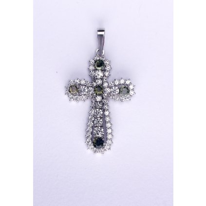 Stříbrný přívěsek kříž s broušenými vltavíny a zirkony 2000171660001