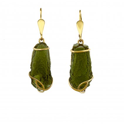 Zlaté náušnice s vltavíny P26 0004