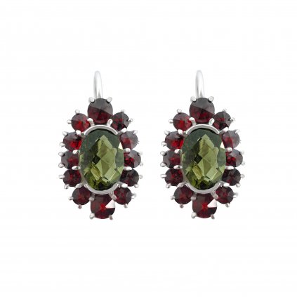 Moldavite earring in silver with garnet 200028722007