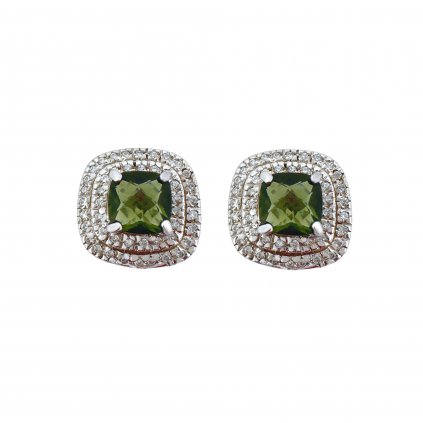 Stříbrné náušnice s vltavíny a zirkony P32 0033