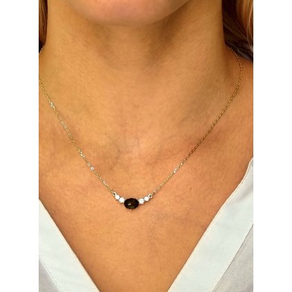 Zlatý náhrdelník s vltavínem a zirkony P23 0024