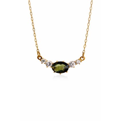 Gold necklace with Moldavite and zircons P2000313190007