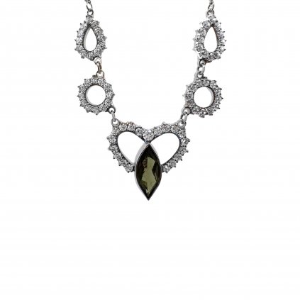 Stříbrný náhrdelník s vltavínem a zirkony P48 0005