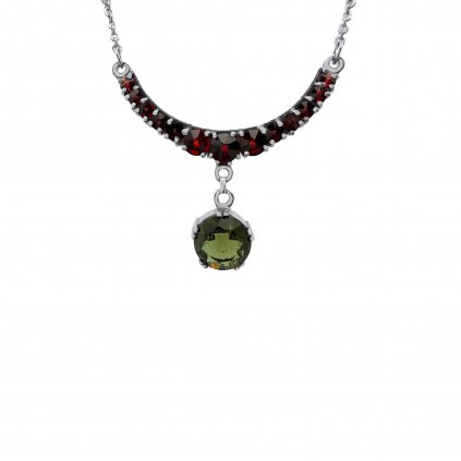 Stříbrný náhrdelník s vltavínem a granáty 2000171770007
