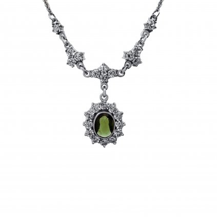 Stříbrný náhrdelník s vltavínem a zirkony 2000175940000